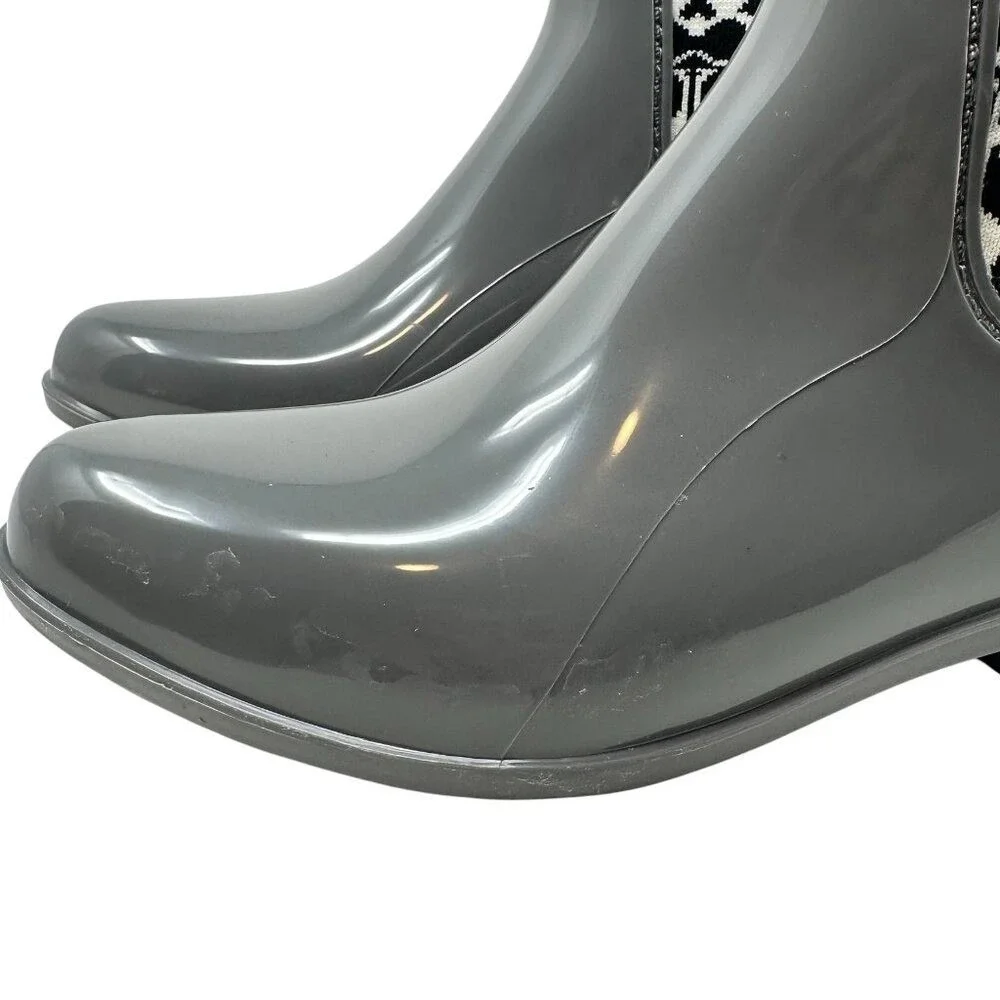 Coach Rivington Rainboots - Gray Rubber‎ w/ Blk and white logo sock - Size 7